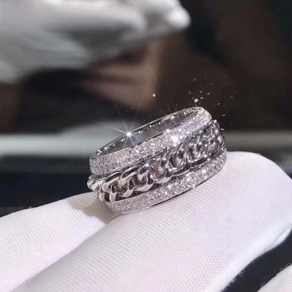 💍925 Silver Plated Three  Promise Anillos Fashio Luxury Eternity Ring,UNVN12296 - Picture 4 of 6